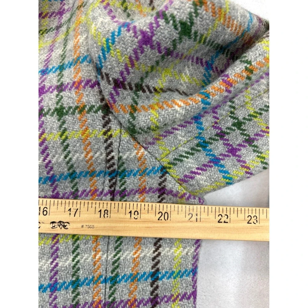 Coach 1941 Wool Coat Womens L Multicolor Tattersall Tweed Plaid Purple Lining - Picture 10 of 10